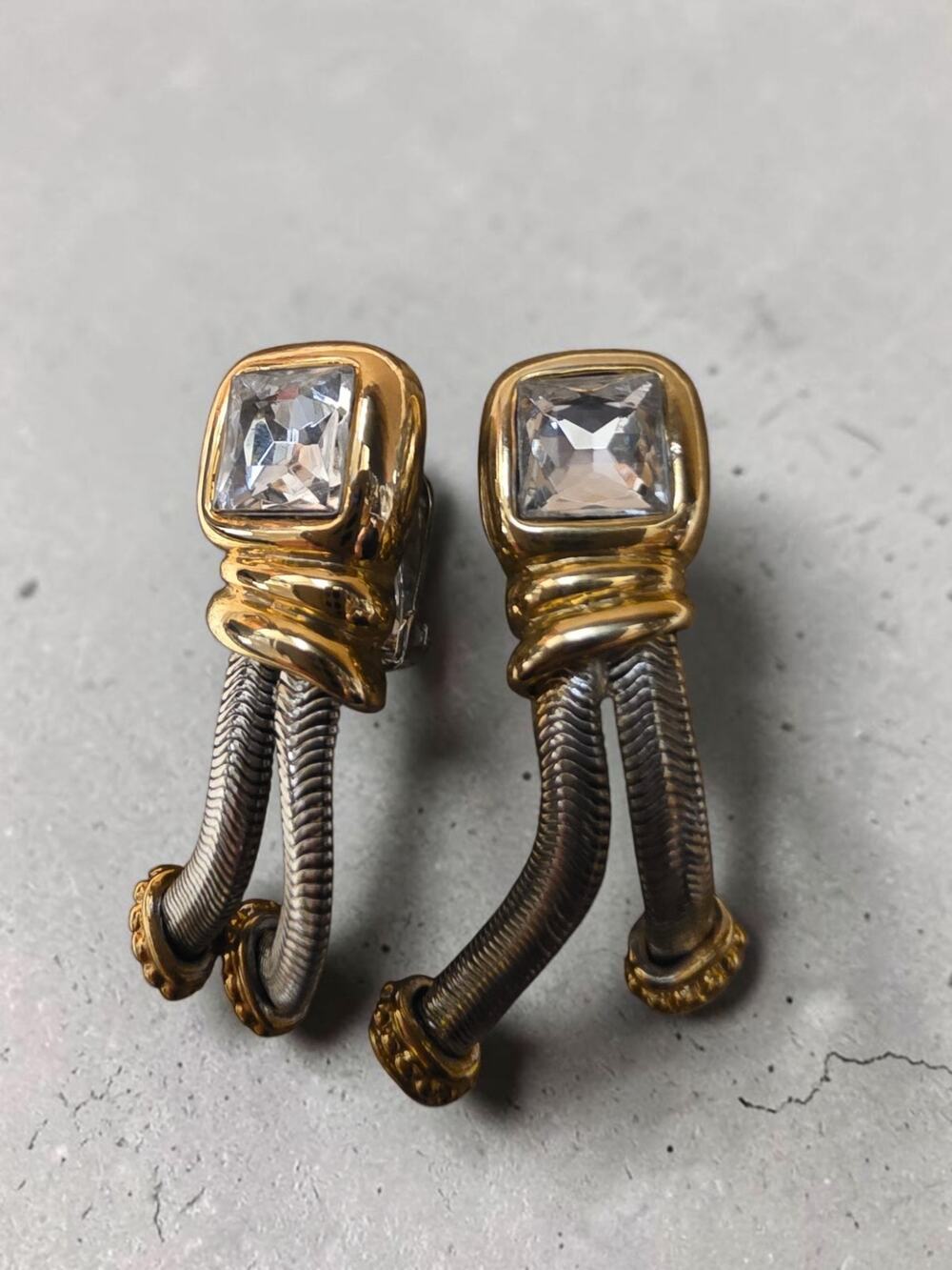 Joan Rivers vintage earrings clip on back gold silver tone rhinestone dangle